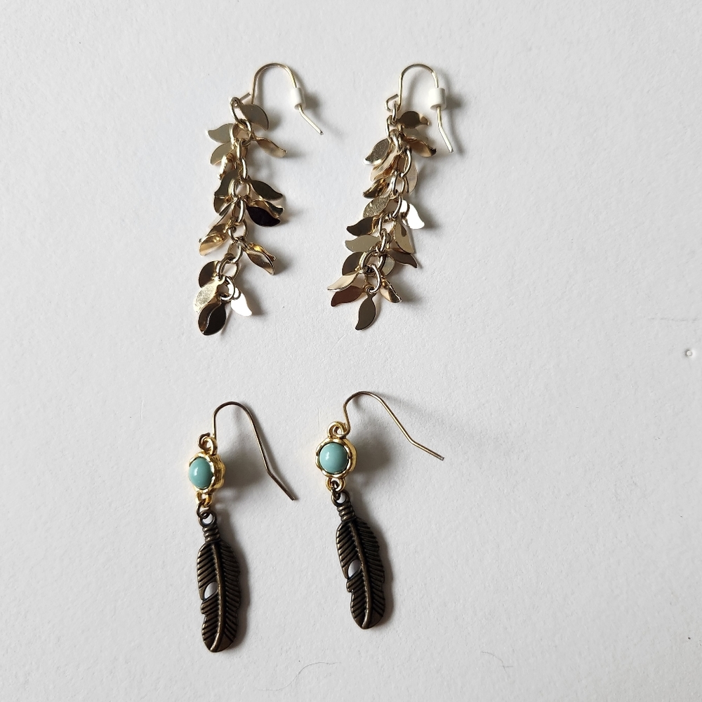 Gold Feather Earrings - set of 2